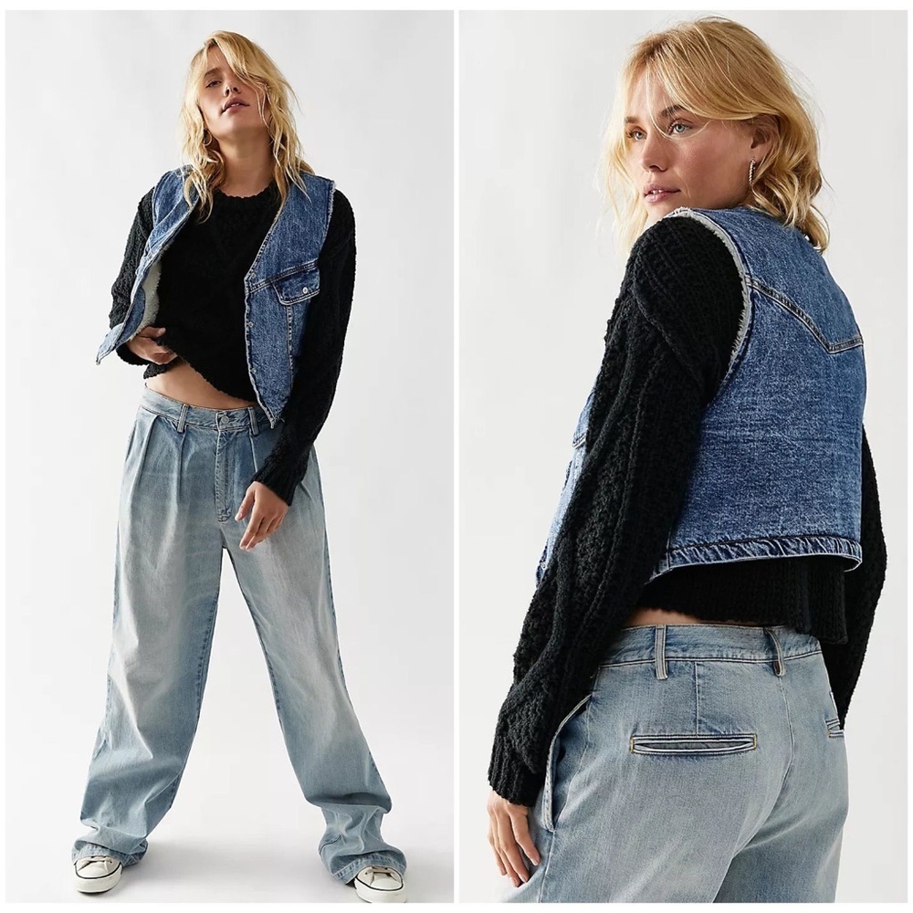 Nwt Free People Florence Ranch Sherpa Lined Denim Western Coastal Cowgirl Vest - Picture 14 of 14